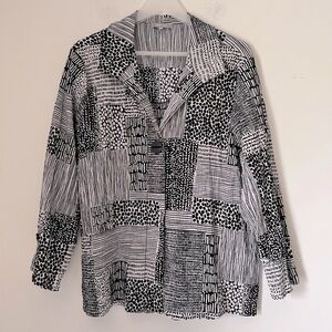 Habitat Black & White Patchwork Mix Print Artsy Lagenlook ButtonUp Cotton Shirt